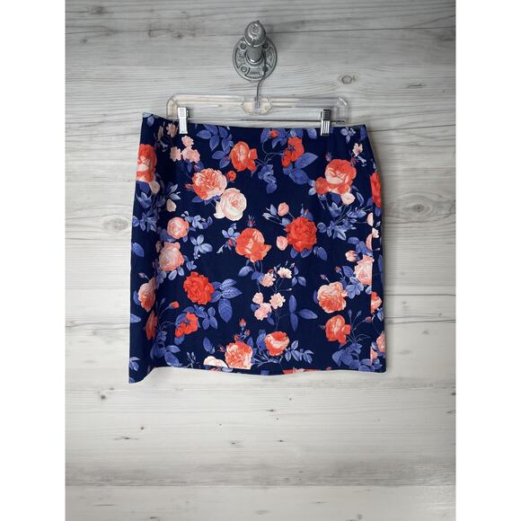 Talbots Skirt Womens 16P Blue Floral Print Petite Lined Stretch Cotton Blend New - Picture 1 of 9